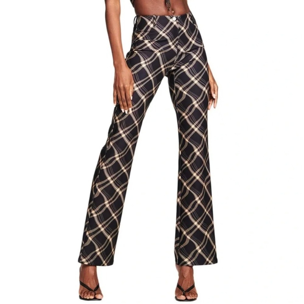 I.AM.GIA Carmel Wavy Plaid Flare Pant High Waisted Streetwear Trousers‎